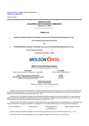 Vorschaubild Molson Coors 10-Q Quartalsbericht 2010 