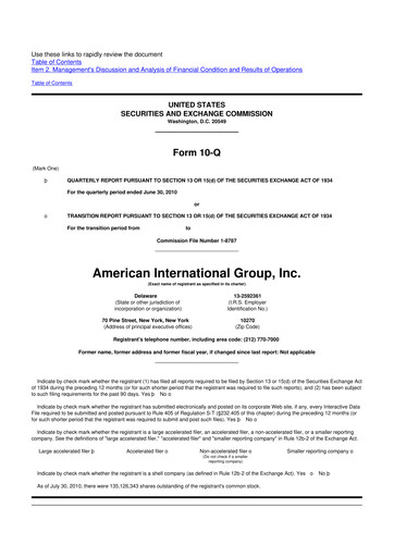 Miniature American International Group 10-Q Rapport trimestriel 2010 