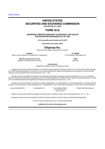 Thumbnail Citigroup 10-Q Quarterly Report FY2010 