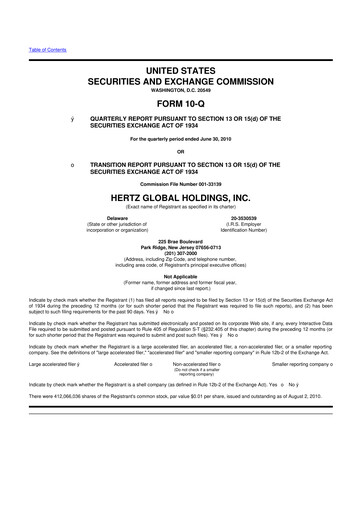 Thumbnail Herc Holdings
 10-Q Quarterly Report FY2010 