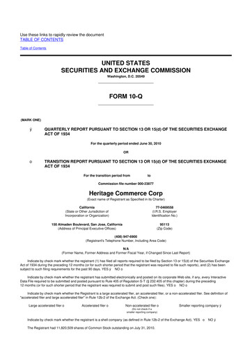 Thumbnail Heritage Commerce 10-Q Quarterly Report FY 