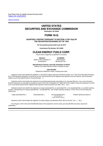 Thumbnail Clean Energy Fuels 10-Q Quarterly Report FY 
