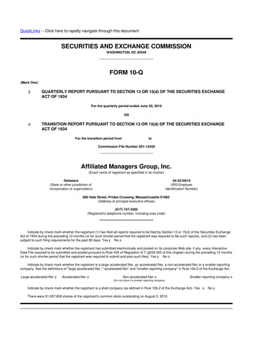 Miniature Affiliated Managers Group 10-Q Rapport trimestriel 2010 