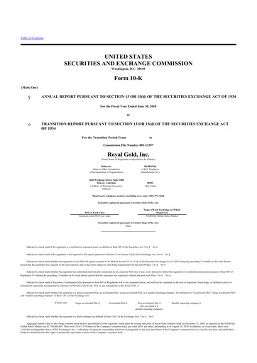 Thumbnail Royal Gold
 10-K Annual Report 