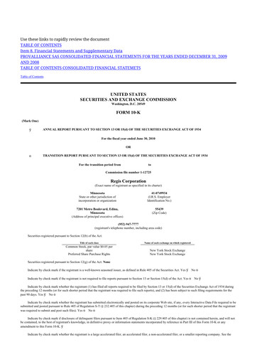 Thumbnail Regis Corporation
 10-K Annual Report 