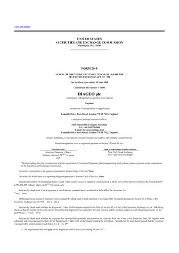 Miniature Diageo 20-F Rapport annuel 