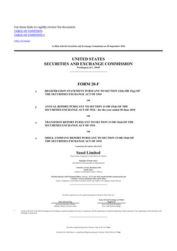 Thumbnail Sasol 20-F Annual Report 