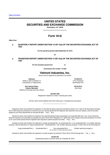 Thumbnail Valmont Industries
 10-Q Quarterly Report FY2010 