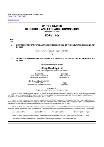 Miniature Hilltop Holdings 10-Q Rapport trimestriel  