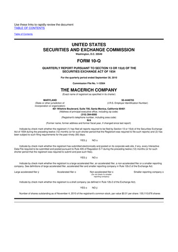 Thumbnail Macerich 10-Q Quarterly Report FY2010 