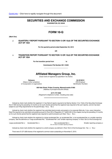 Miniature Affiliated Managers Group 10-Q Rapport trimestriel 2010 