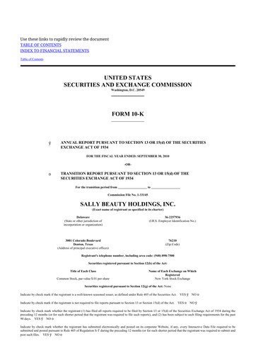 Thumbnail Sally Beauty Holdings 10-K Annual Report 2010