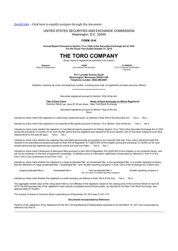 Thumbnail The Toro Company
 10-K Annual Report 2010