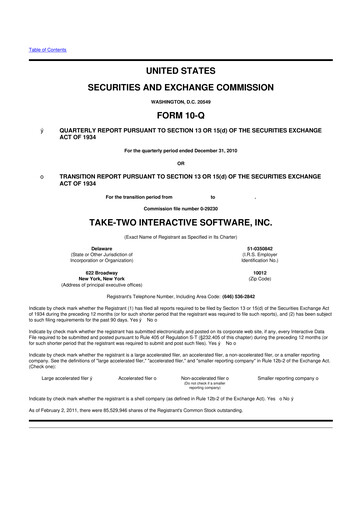 Miniature Take-Two Interactive
 10-Q Rapport trimestriel 2011 