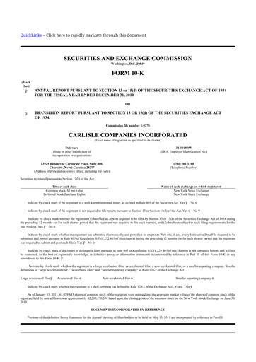 Thumbnail Carlisle Companies
 10-K Annual Report 2010