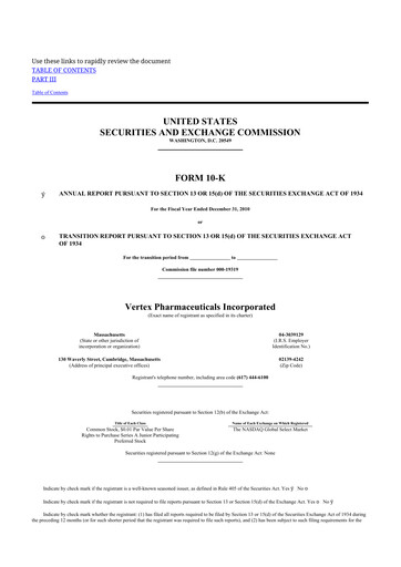 Thumbnail Vertex Pharmaceuticals 10-K Annual Report 2010