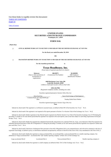 Thumbnail Texas Roadhouse
 10-K Annual Report 