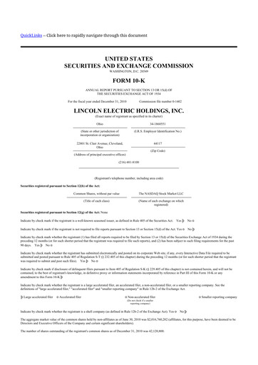 Vorschaubild Lincoln Electric
 10-K Jahresbericht 2010
