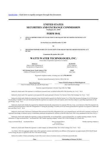 Thumbnail Watts Water Technologies
 10-K Annual Report 2010