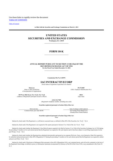 Thumbnail Match Group 10-K Annual Report 2010