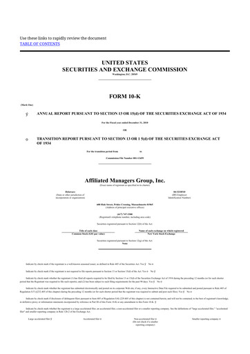 Thumbnail Affiliated Managers Group 10-K Annual Report 2010