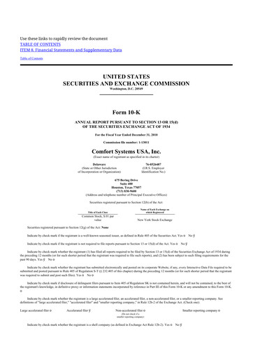 Thumbnail Comfort Systems USA 10-K Annual Report 
