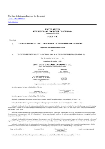 Miniature Maui Land & Pineapple Company 10-K Rapport annuel 