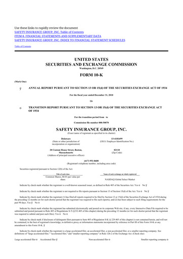 Thumbnail Safety Insurance
 10-K Annual Report 