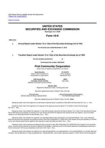 Thumbnail First Community Corporation 10-K Annual Report 