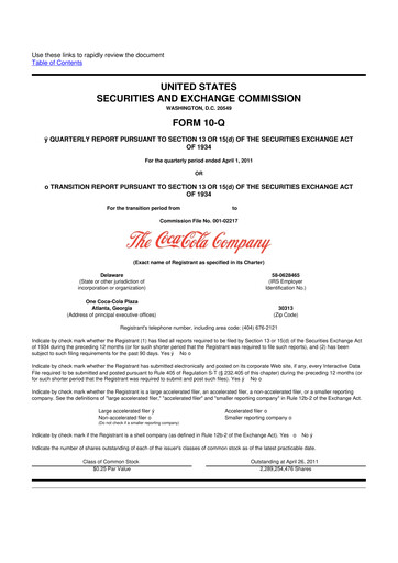 Vorschaubild Coca-Cola 10-Q Quartalsbericht 2011 