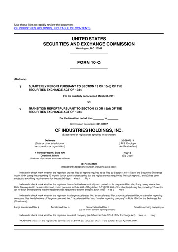 Miniature CF Industries
 10-Q Rapport trimestriel 2011 