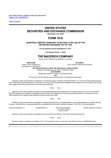 Thumbnail Macerich 10-Q Quarterly Report FY2011 