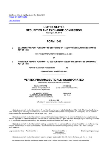 Thumbnail Vertex Pharmaceuticals 10-Q Quarterly Report FY2011 