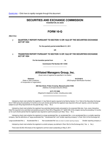Miniature Affiliated Managers Group 10-Q Rapport trimestriel 2011 