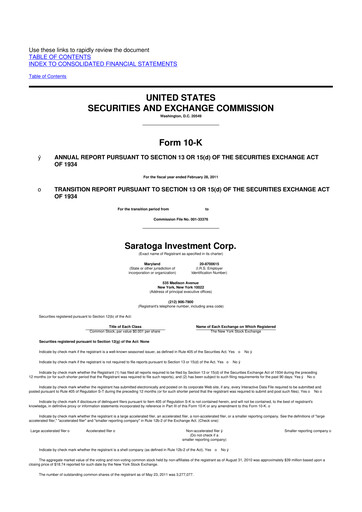 Thumbnail Saratoga Investment 10-K Annual Report 