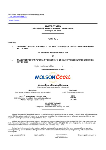 Vorschaubild Molson Coors 10-Q Quartalsbericht 2011 