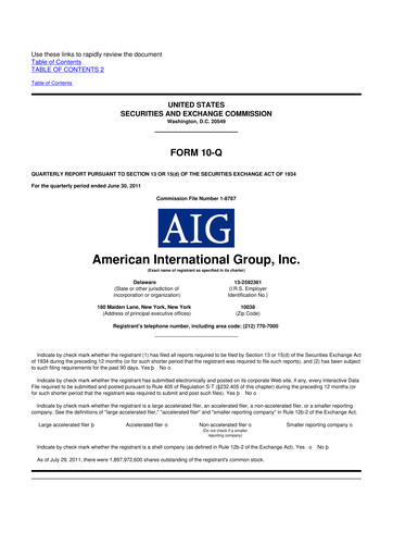 Miniature American International Group 10-Q Rapport trimestriel 2011 