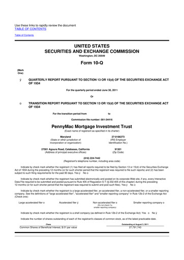 Thumbnail PennyMac Mortgage Investment Trust 10-Q Quarterly Report FY2011 