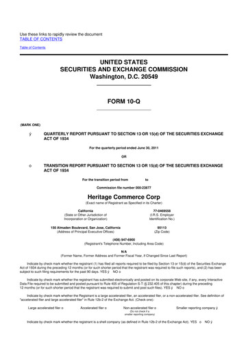 Thumbnail Heritage Commerce 10-Q Quarterly Report FY2011 