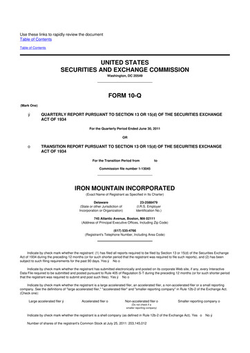 Thumbnail Iron Mountain 10-Q Quarterly Report FY2011 