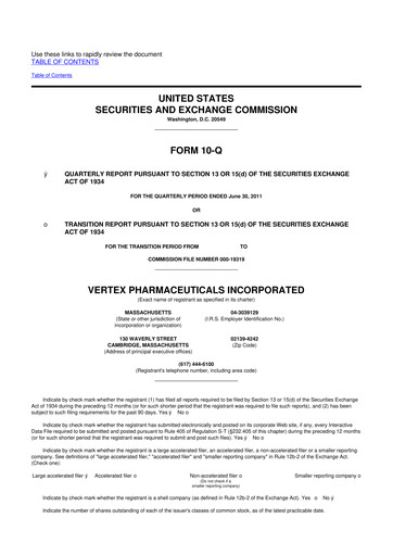 Thumbnail Vertex Pharmaceuticals 10-Q Quarterly Report FY2011 