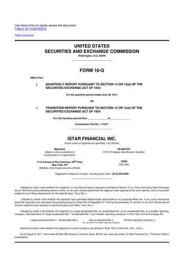 Thumbnail Safehold
 10-Q Quarterly Report FY2011 