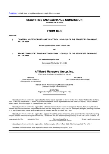 Miniature Affiliated Managers Group 10-Q Rapport trimestriel 2011 