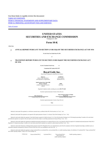 Thumbnail Royal Gold
 10-K Annual Report 2011