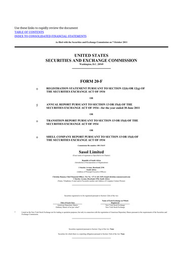 Thumbnail Sasol 20-F Annual Report 