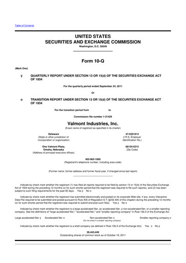 Thumbnail Valmont Industries
 10-Q Quarterly Report FY2011 