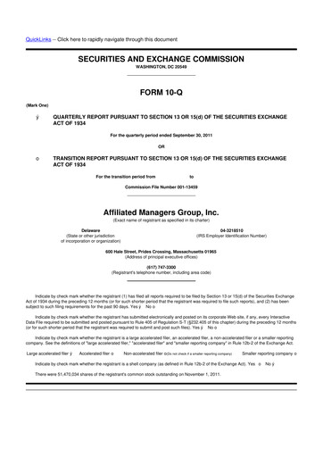 Miniature Affiliated Managers Group 10-Q Rapport trimestriel 2011 