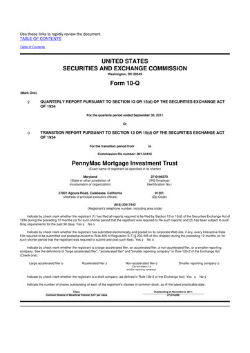 Thumbnail PennyMac Mortgage Investment Trust 10-Q Quarterly Report FY2011 