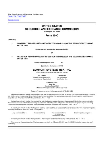 Thumbnail Comfort Systems USA 10-Q Quarterly Report FY2011 