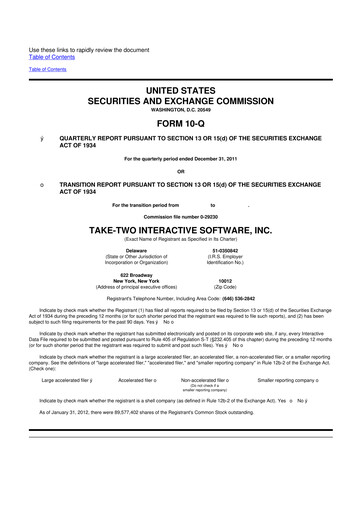 Miniature Take-Two Interactive
 10-Q Rapport trimestriel 2012 